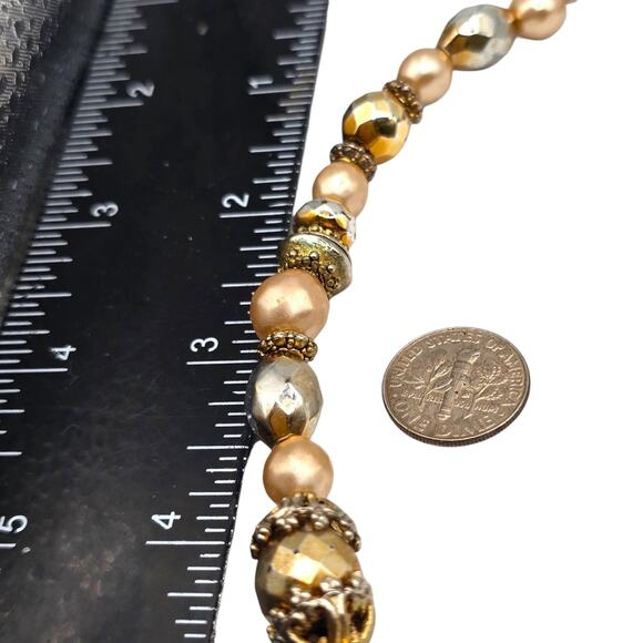 Necklace Vintage Pink Faceted Beads Gold Silver Tone Choker 17" SKU2385 - Picture 5 of 5